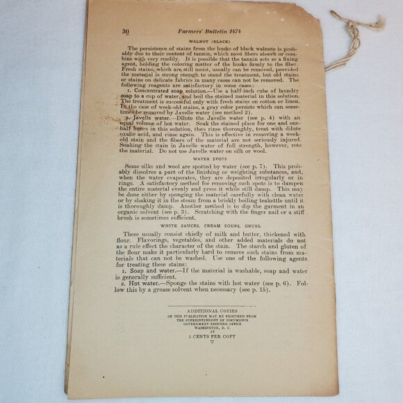 U.S. Department Of Agriculture Farmers Bulletin No 1474 Stain Removal Tips 1926 - Picture 2 of 13